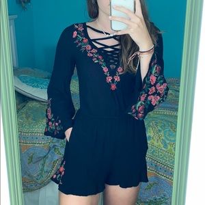 Floral print black romper